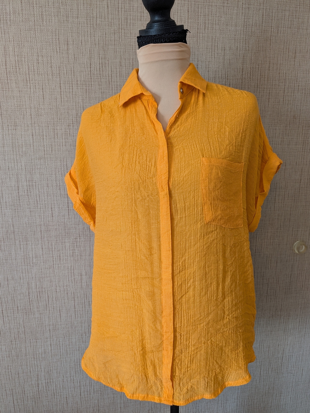 Lily Star Lightweight Crinkle Button-Down Shirt in Bright Yellow
